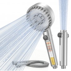 High Pressure Shower Heads with 18 Stage Filtration, 4 Spray Modes Hard Water Filter Shower Head and Hose, 5" Large Panel Bathroom Handheld Showerhead for 99% Residual Chlorine Remove - Silver