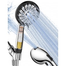 Hard Water Filter Shower Head with 15 Stage Filter, 8 Spray Modes Water Saving High Pressure Shower Head and 1.5M Hose, Universal Handheld Filtered Shower Heads for Residual Chlorine Removal